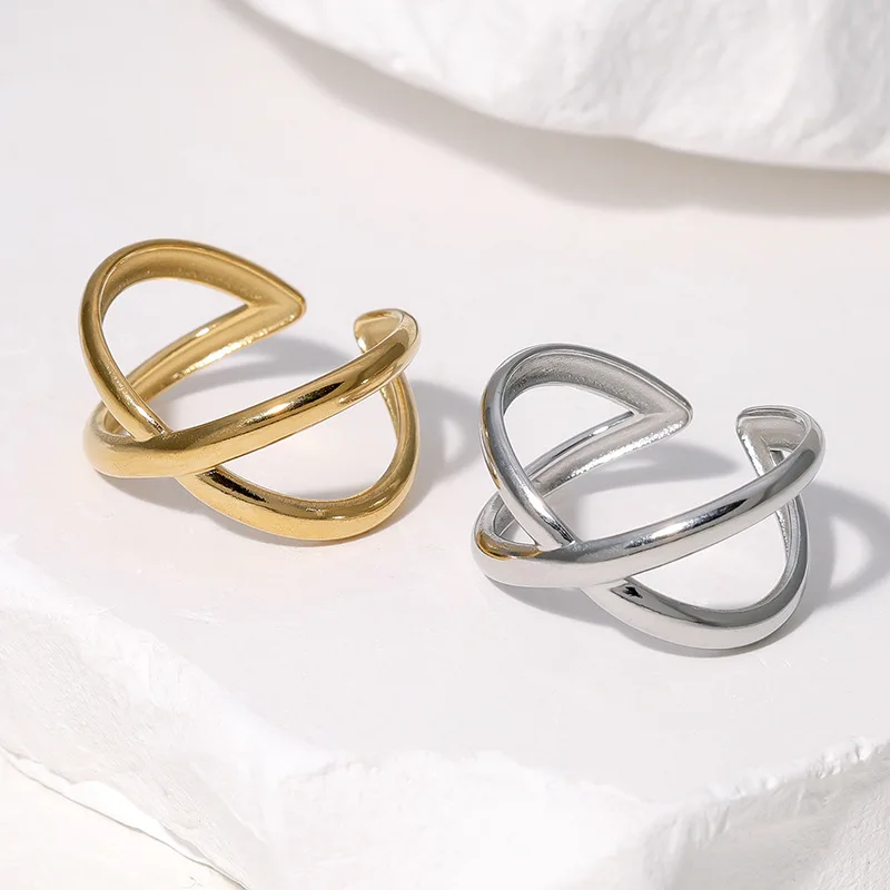 Trendy Design Cross Over Geometric 18k Gold Plated Silver Finger Ring for Women Men