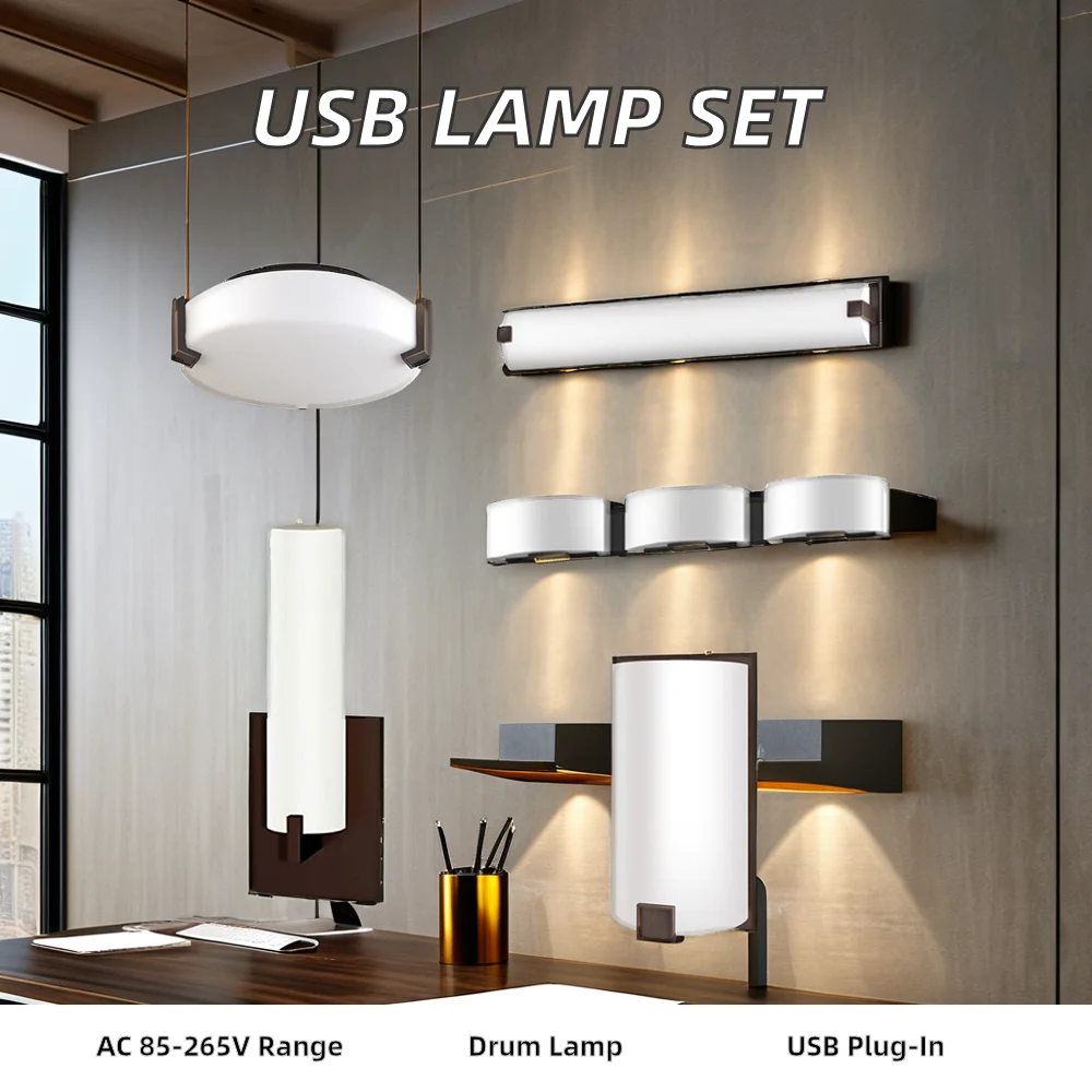 Modern Metal Desk Bedside Lamp with USB Power Outlets E26/E14 Bulb Base Drum Shade Table Lamp for Hotel Home Bedroom Living Room