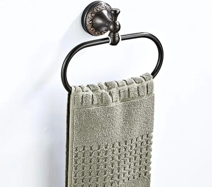 Oil rubbed bronze antique towel rack hanging ring wall mounted round towel bar brass bathroom towel ring