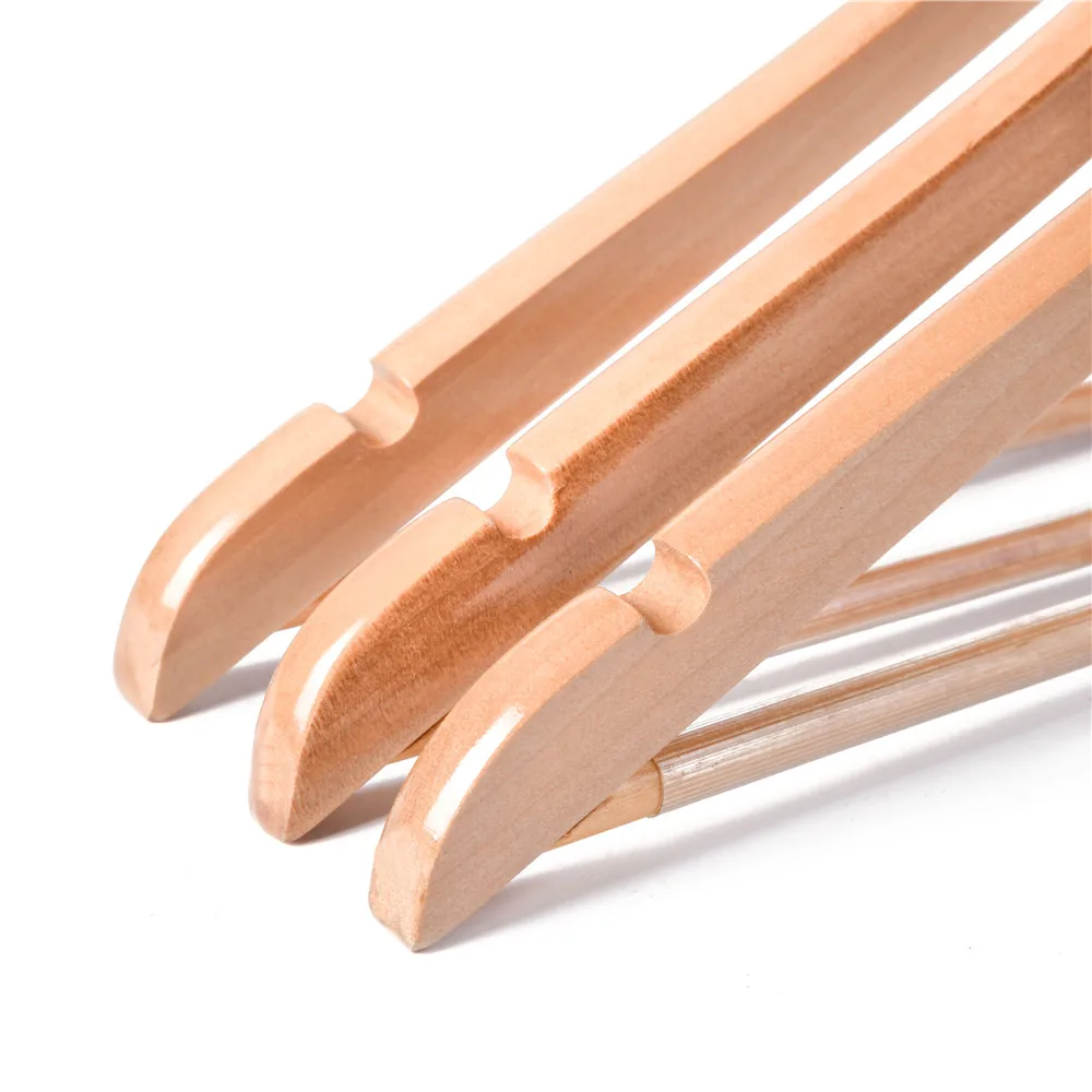 Factory price natural wooden hotel suit hanger with anti theft hook with ring