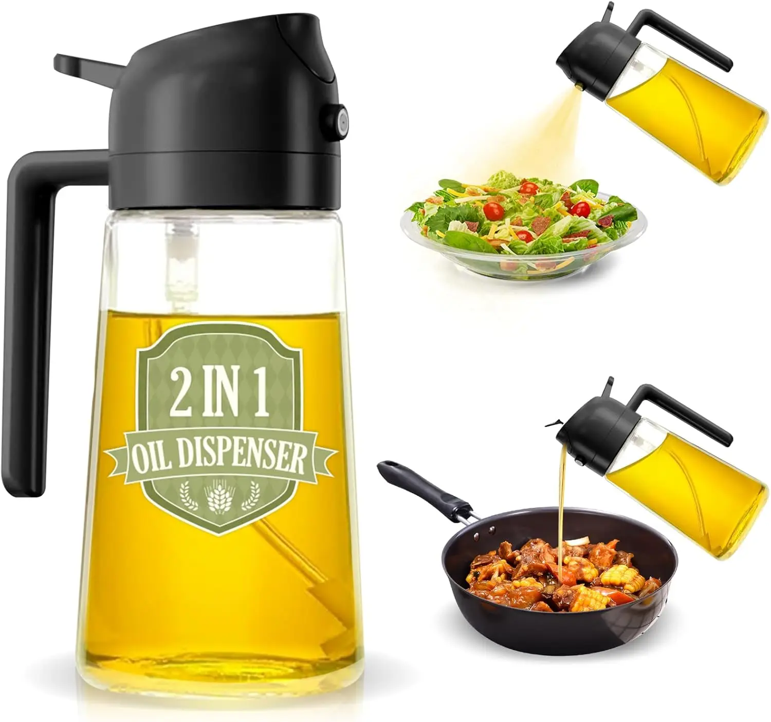 TRES new design 2 in 1 white with nozzle lid vinegar spray dispenser glass condiment soy sauce bottles olive oil bottle