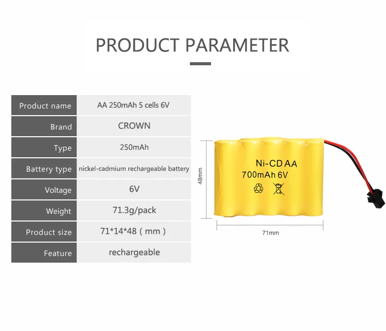 CROWN R Nickel-Cadmium Battery AA AAA Battery pack 300mAh 6V rechargeable nickel-cadmium battery