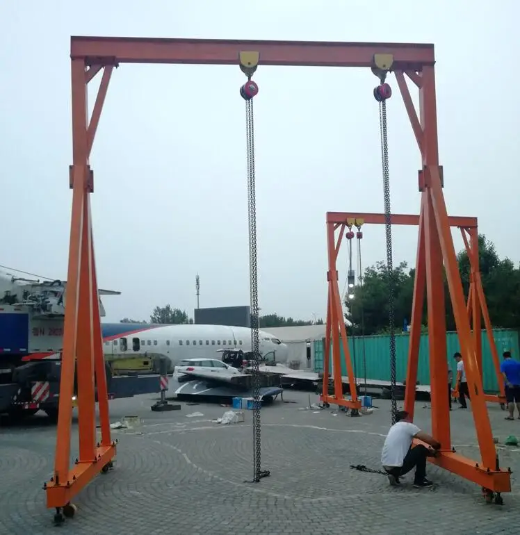 Aluminum Portal Gantry Crane with Flat Hand Push Trolley and Manual Puller Hoist