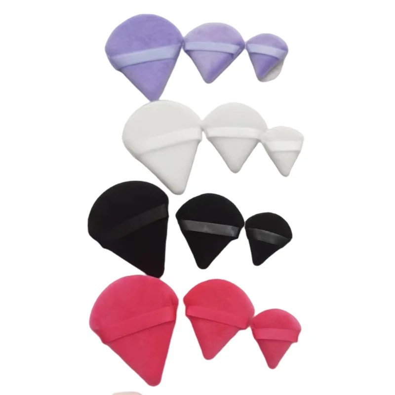 Wholesale Triangle 3 pcs large medium small Powder Puff Makeup Sponge Soft Velour Cosmetic Puff Black Velvet Loose Powder Puffs