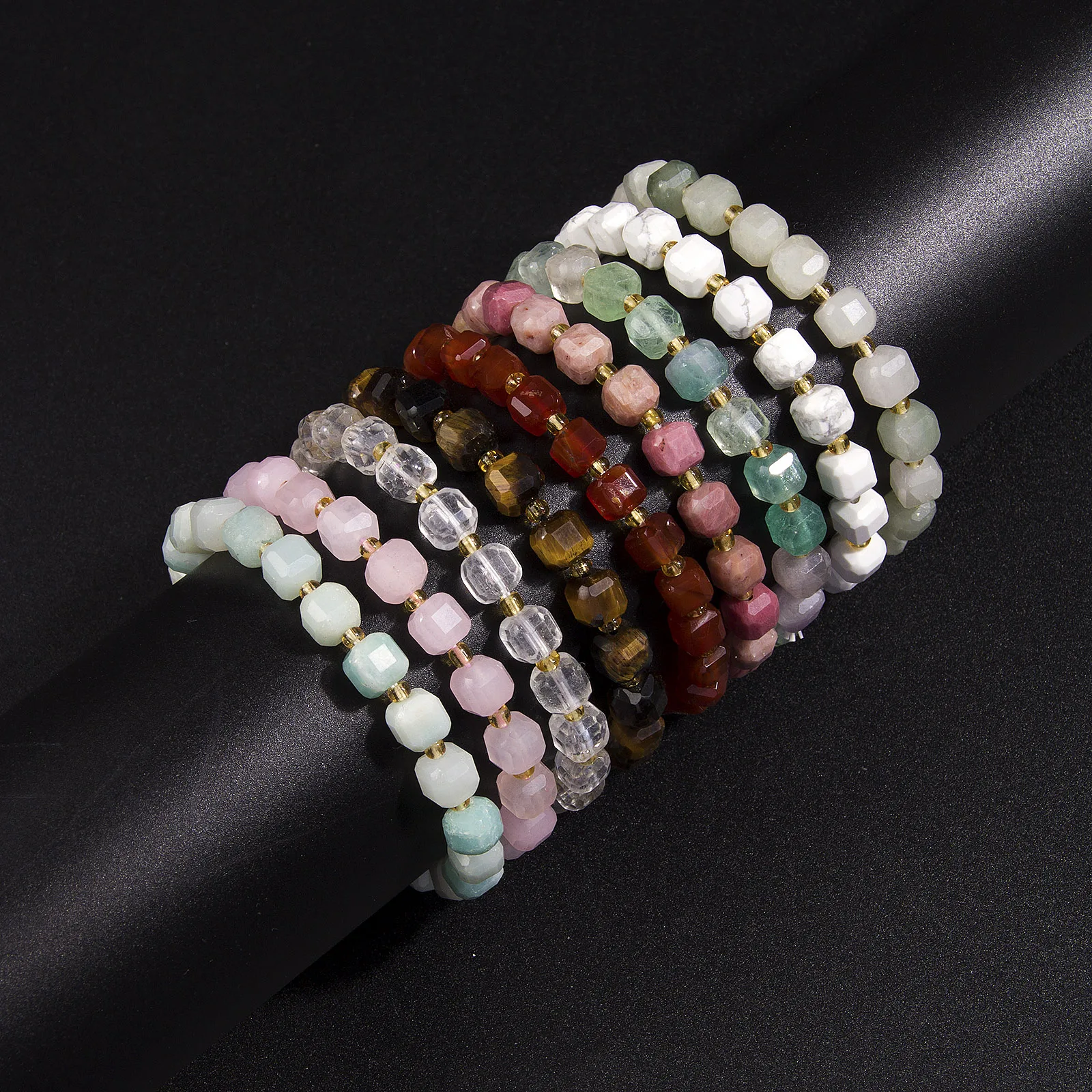 faceted  square bead bracelet tiger eye sodalite Hot sell bracelet  Natural Beads silver obsidian black agate energy bracelet