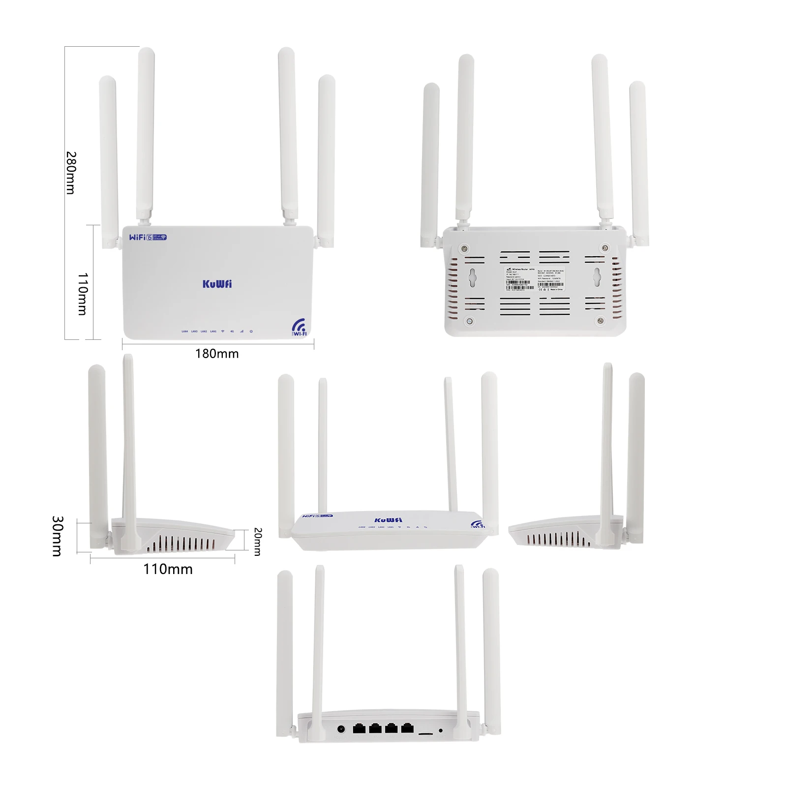 WiFi6 KuWFi 2.4G 4*100Mbps LAN WAN port router wireless 4g lock band home 4g lte wifi router with sim card slot