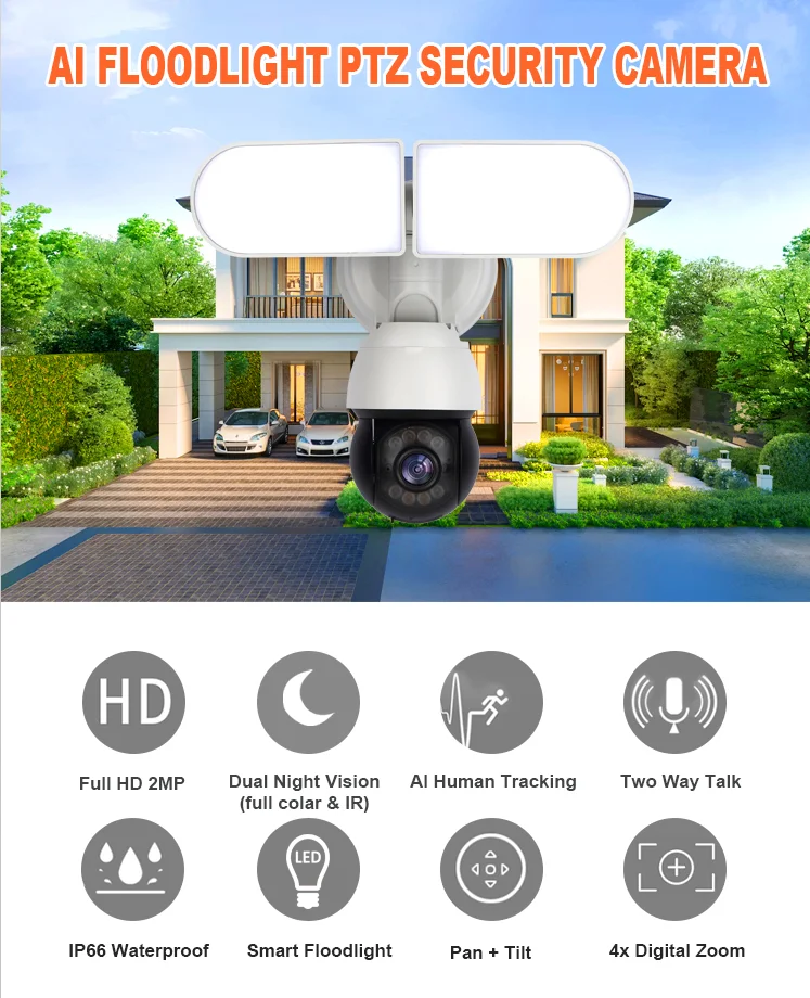 Tuya Courtyard Floodlight Camera Outdoor 1080P Waterproof WiFi Camera LED Lamp Security Surveillance CCTV IP Camera