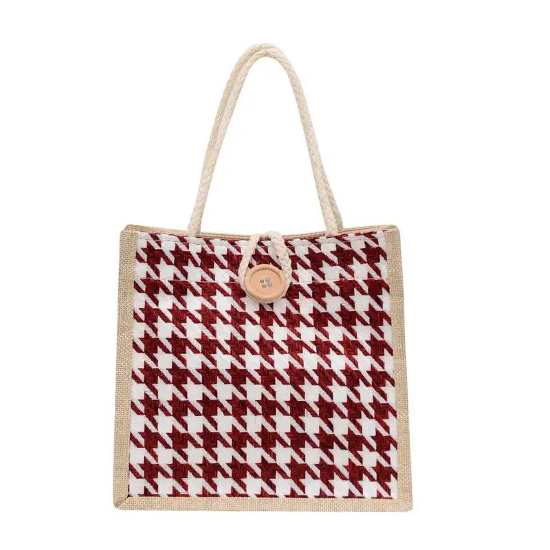 New Arrival Small Swallow Gird Burlap Tote Bags Eco-friendly Shopping Bag with Full Printing