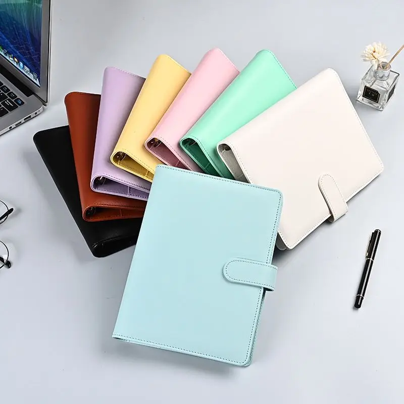 In Stock Colorful Multi Accessories PU Leather Loose Leaf 6 Rings A6 Budget Binder with Magnetic Buckle Closure