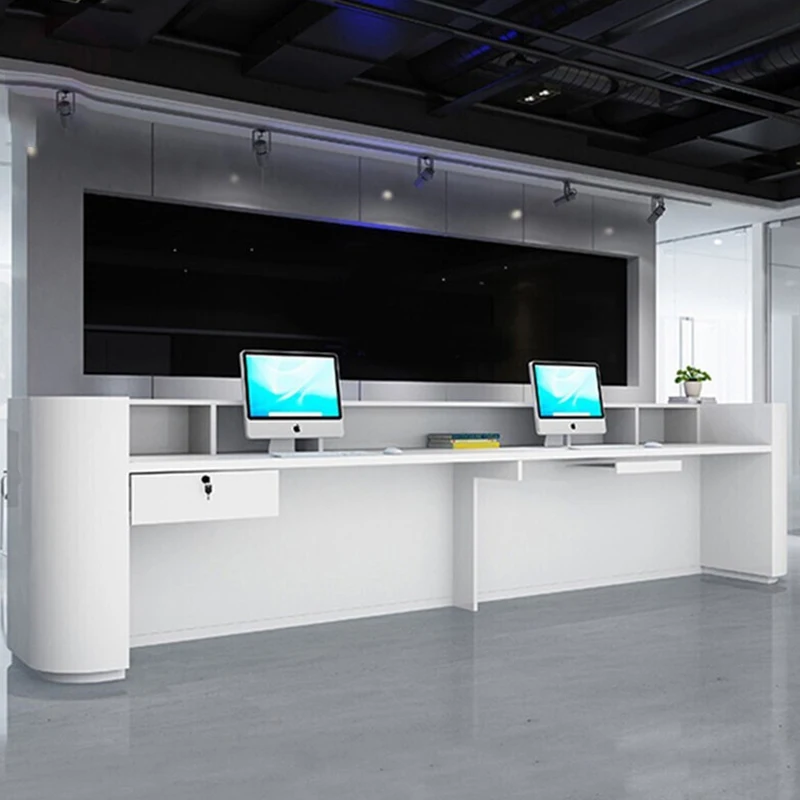 Newly grade corians reception desk cafe/hotel check in counter in glossy artificial marble surface