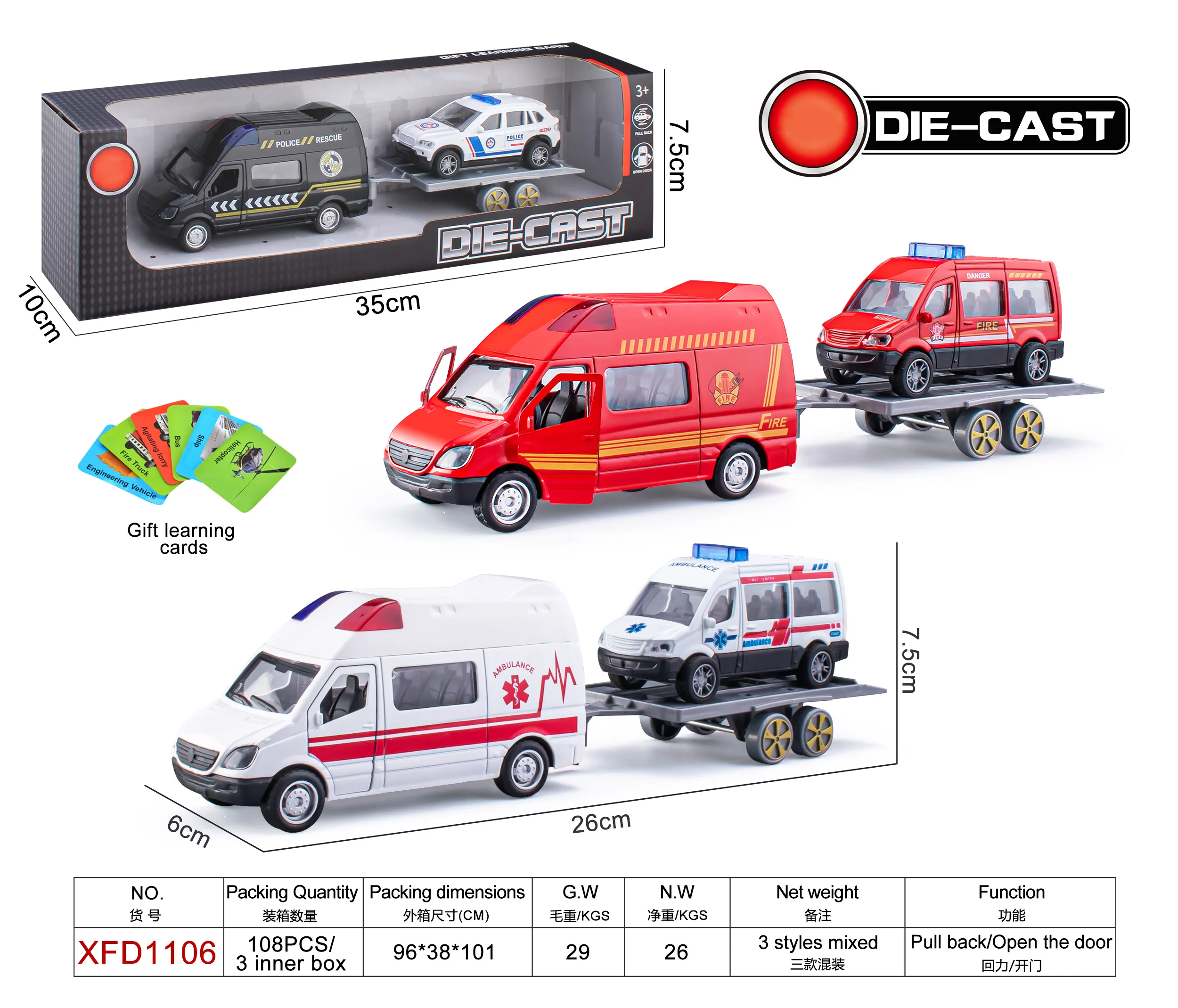 OEM Diecast Model Car Toys High Playability Suitable For Gifts Promotional Sliding Alloy Trailer Truck Towing Helicopter