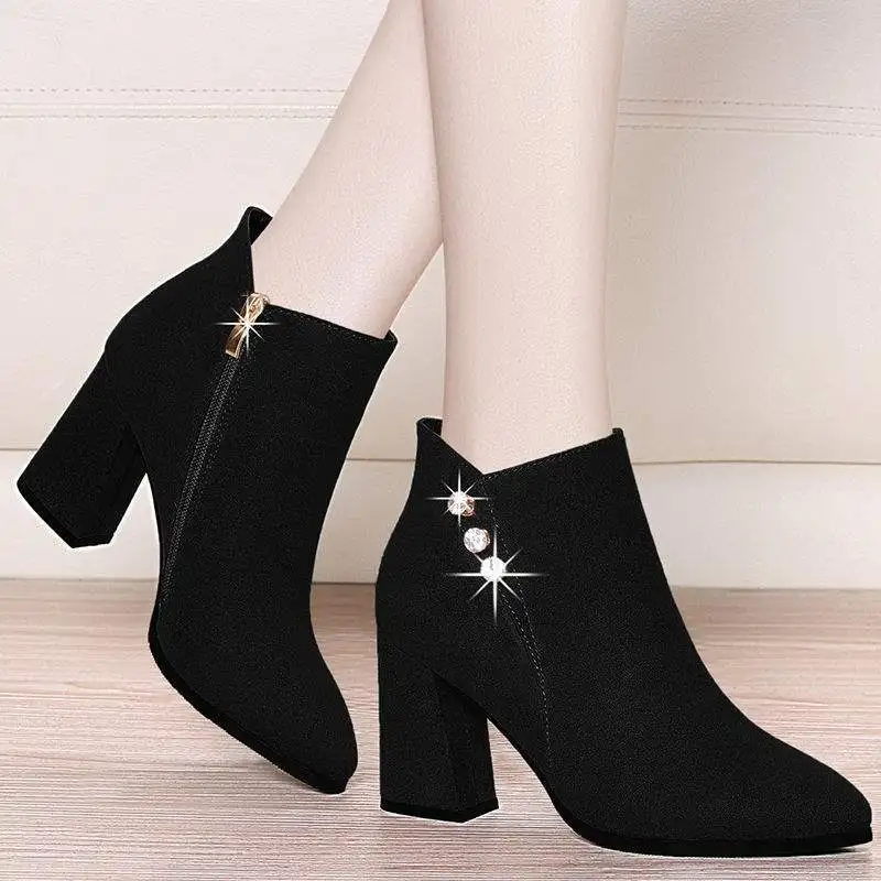 High quality suede women ankle boots  block heel wholesale china factory ladies