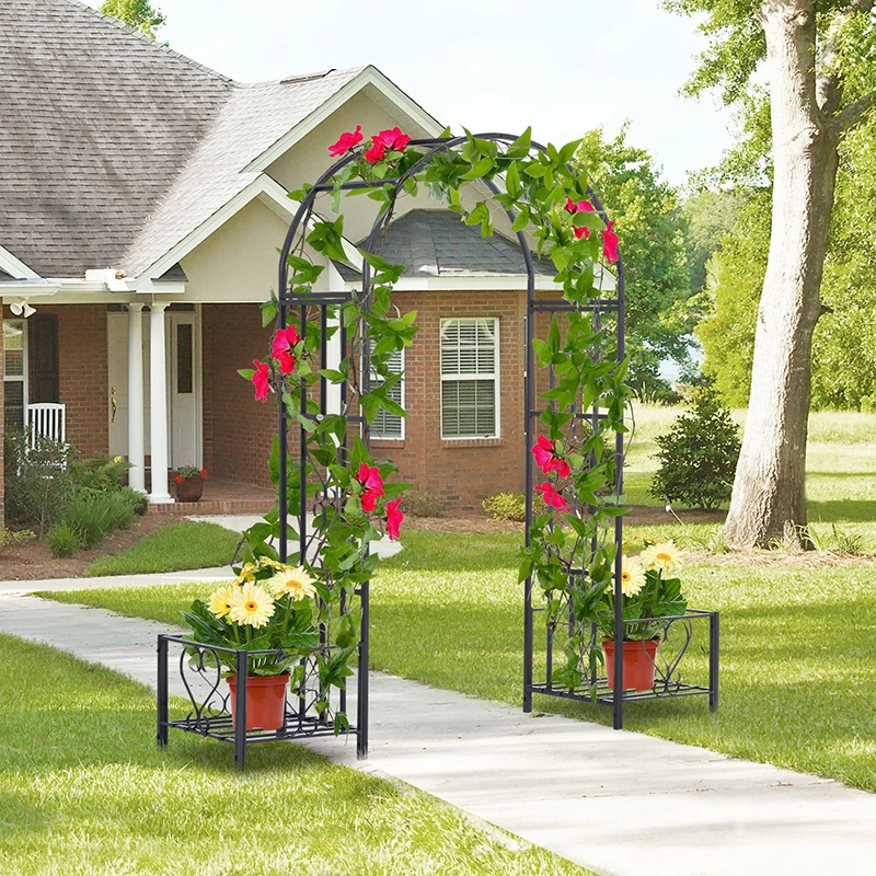 Outdoor Garden Decorative Arch, Metal Backyard Garden Arch with Planter Boxes for climbing plants