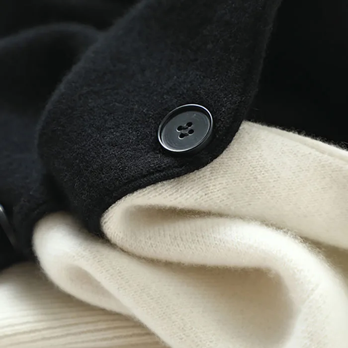 Black and white contrast loose V-neck women cashmere cardigan sweater