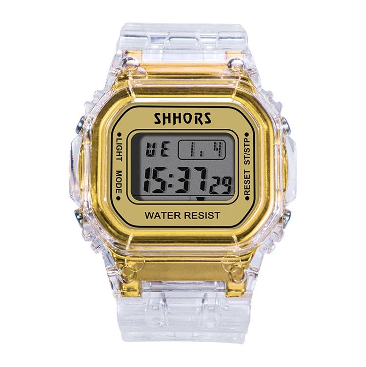Transparent Strap Digital watches Multi-function Waterproof sport watch SHHORS Fashion square Clear wrist watches
