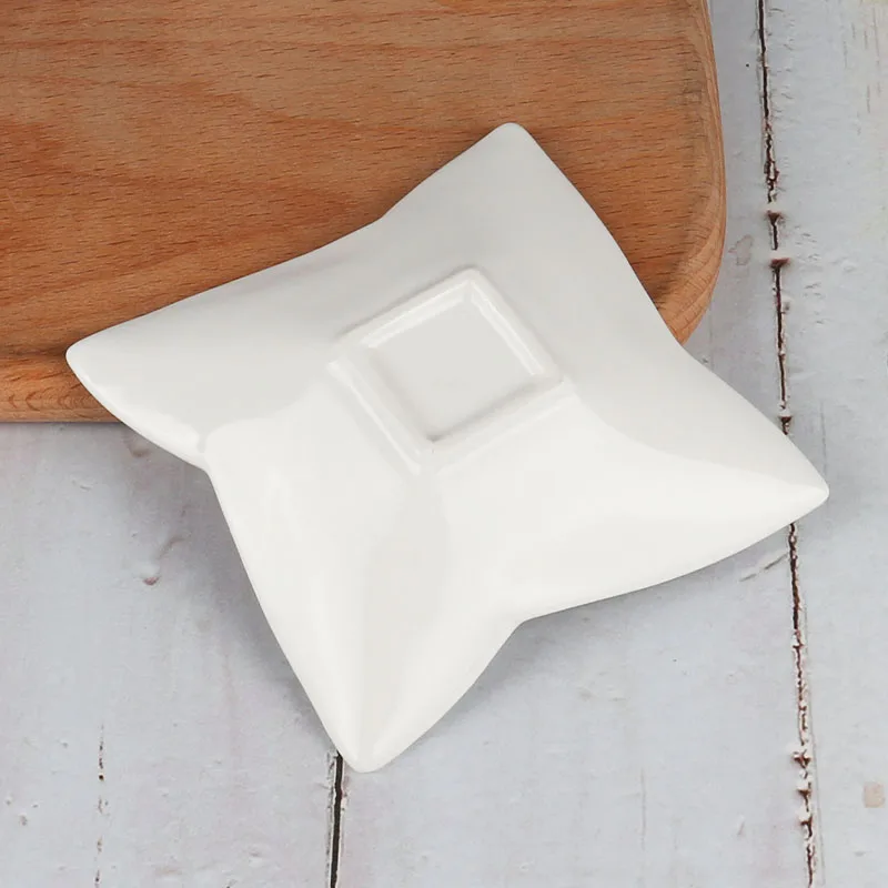 Hotel Restaurant Serving Dishes Sets Ceramic Snack Salad Fruit Appetizer Plate Flower Square White Porcelain Plate