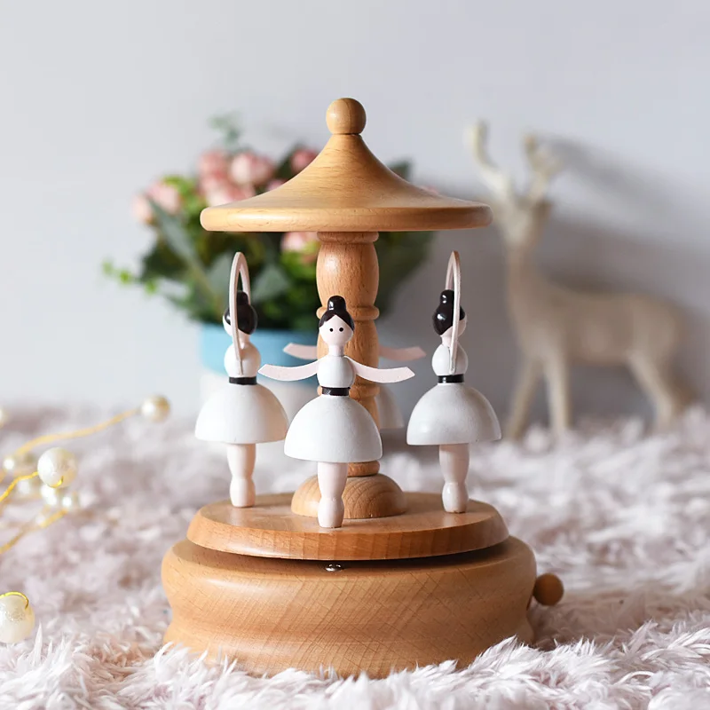 Hot sale lovely  customer wooden dancing girl music box for  gifts