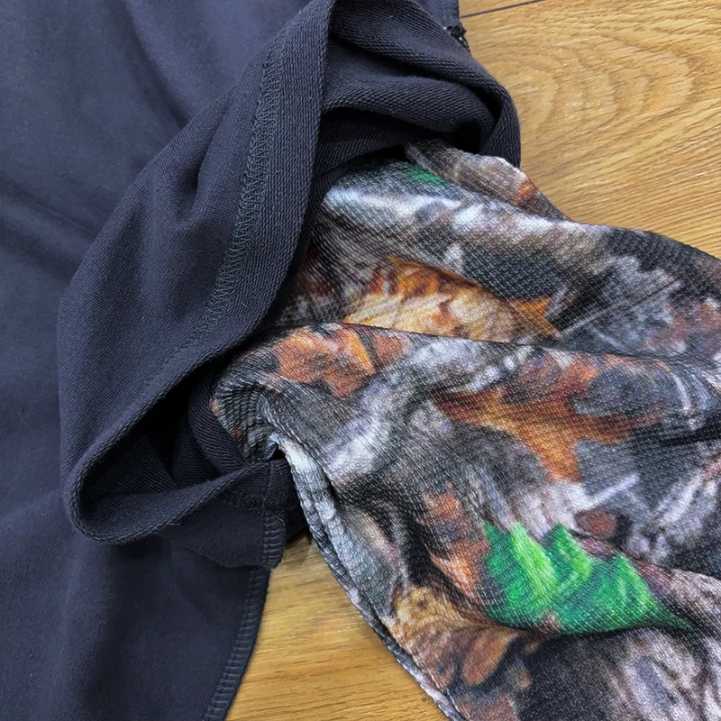 Custom Real Tree Screen Print Sleeve T-Shirt Oversize Cotton Ripped Double Layer Long Waffle Sleeve T Shirt For Men