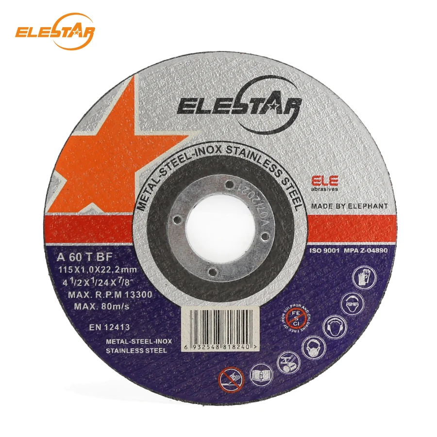 ELE STAR fast cutting 115*1.0*22.2mm/4 1/2inch super thin cutting disc for metal/iron stainless steel application