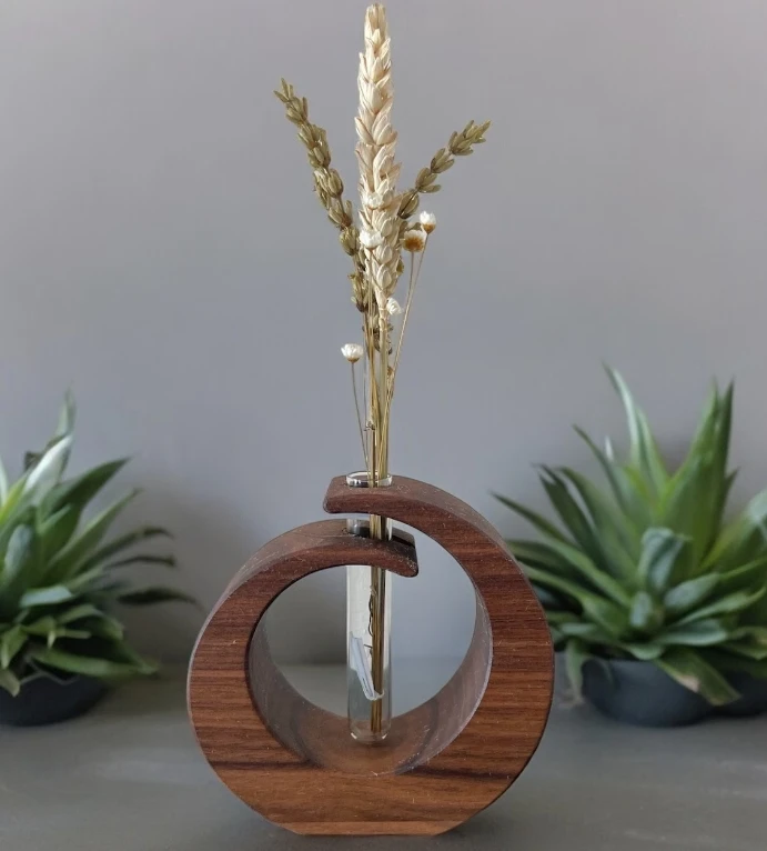 W386 Home decor wooden solid vase with glass tube