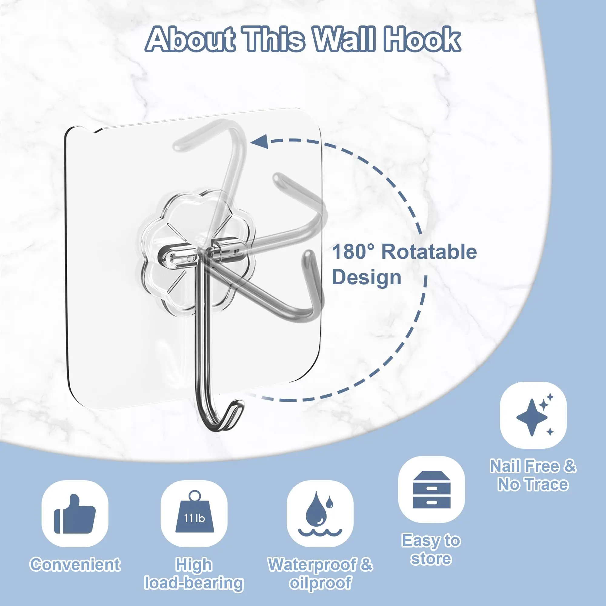 20kg Load-bearing Plastic Wall Hook For Storing Bathroom Strong Trackless Door After The Hook Transparent Suction