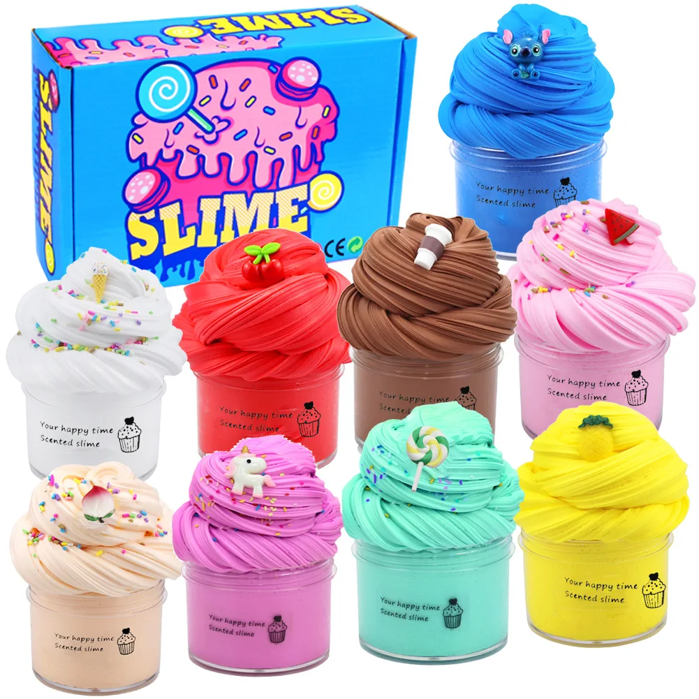 Factory direct selling fruit cake 9 colors cotton mud plasticine slime kit ramen mud children diy educational toys