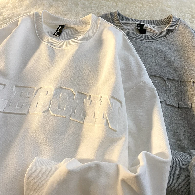 New Custom SweatShirt 3D Emboss Print Vintage Crew Neck Sweater Embossed Logo Sweatshirt