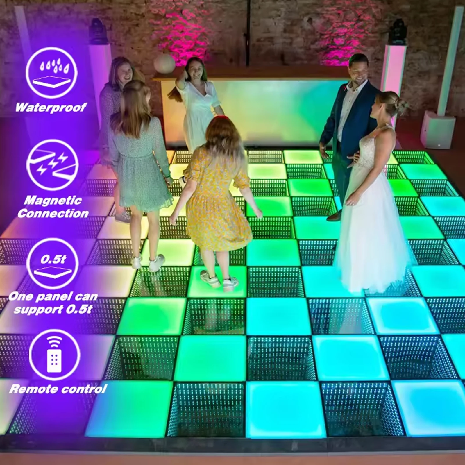 Wedding DJ disco night club dancefloor waterproof 3D mirror starlit starry RGB panels tiles 3d led dance floor
