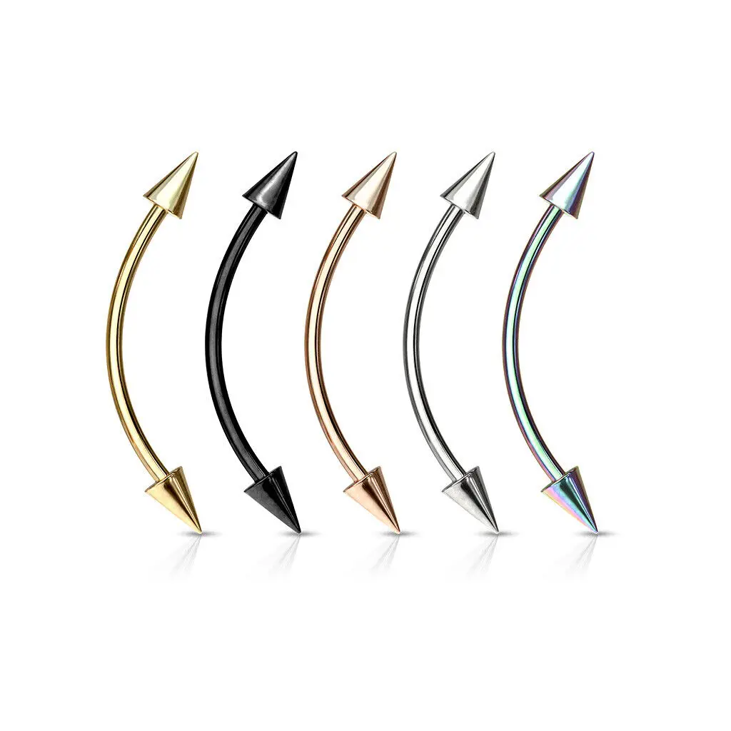 Curved Barbell Tongue Rings With Spikes 14G Stainless Steel Body Piercing Jewelry