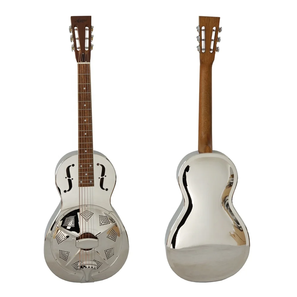 China Aiersi Brand Gloss Chrome Finish Bell Brass biscuit Parlour Resonator Guitar Bluegrass Resophonic instrument