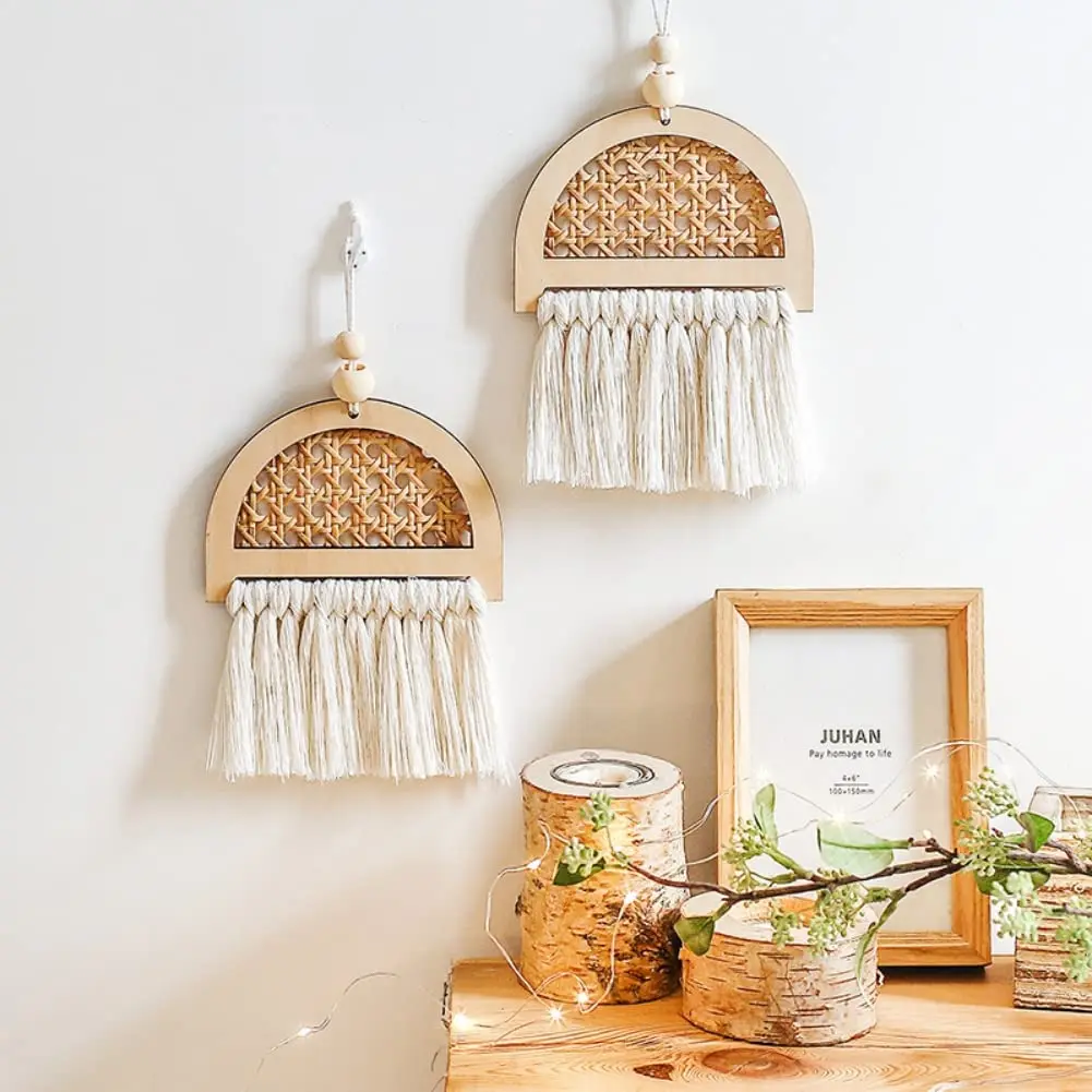 Cotton Rope Weaving Wall Pediments Home Chic Boho wood Wall Hanging