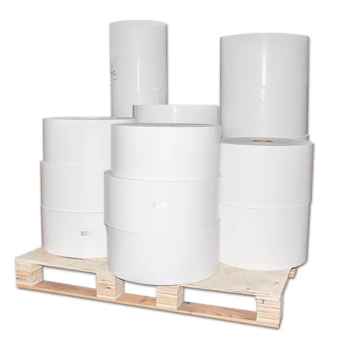 China Manufacturer Self-Adhesive Coated Semi Gloss Paper Jumbo Roll for Barcode Label Sticker