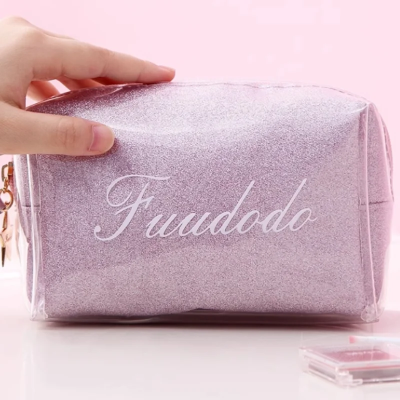 New design makeup brush handbag Jelly color glitter shiny TPU transparent cosmetic bags