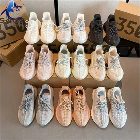 Stylish breathable trend couple Yeezy 350 lace-up flat shoes with anti-slip and wear-resistant sneakers for men and women