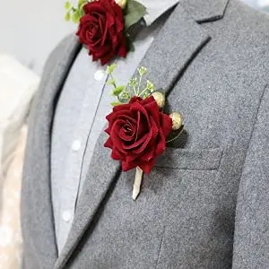 Wedding Prom Corsage and Boutonniere Set, Rose Wrist Corsage Ribbon Bracelet, Artificial Flower Wedding Accessories