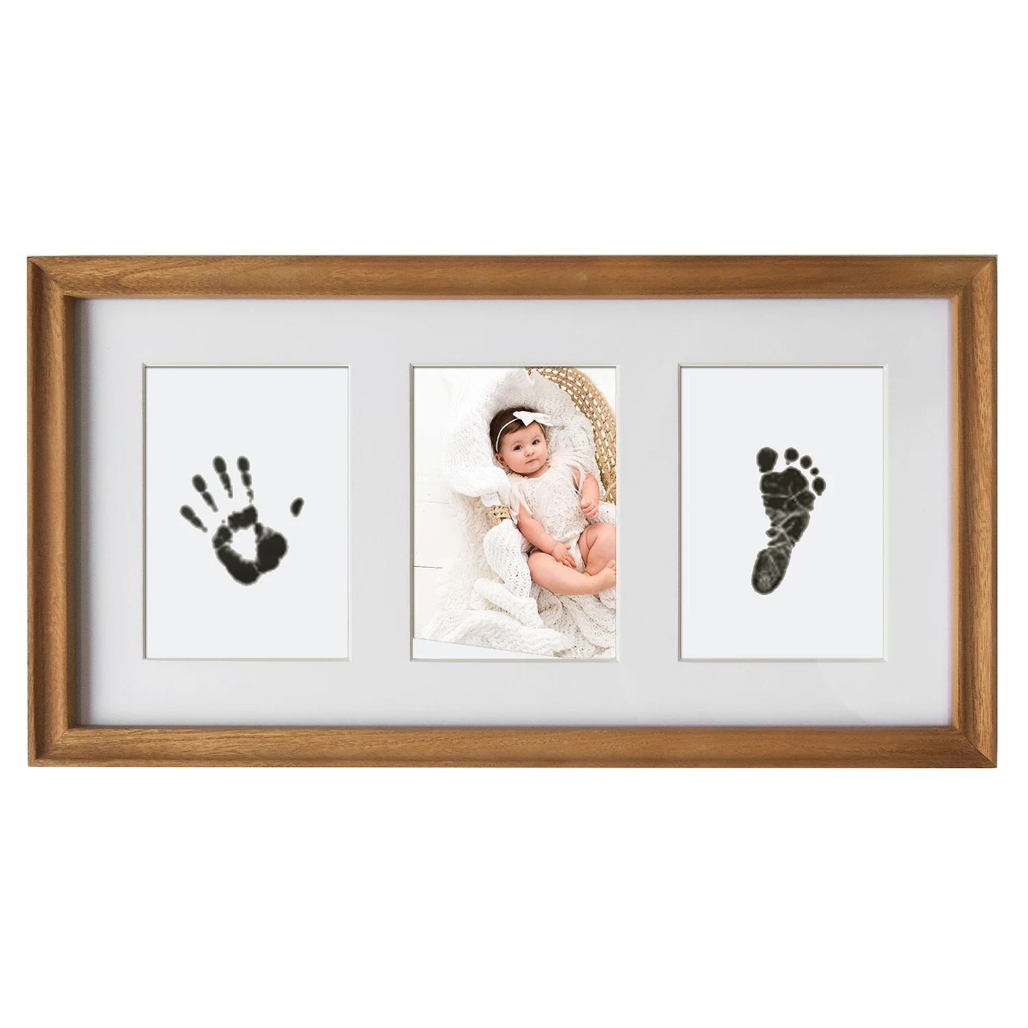 3 opening Rectangular Gallery frame Newborn Baby Handprint And Footprint Kit Wooden Baby Photo Collage Frame