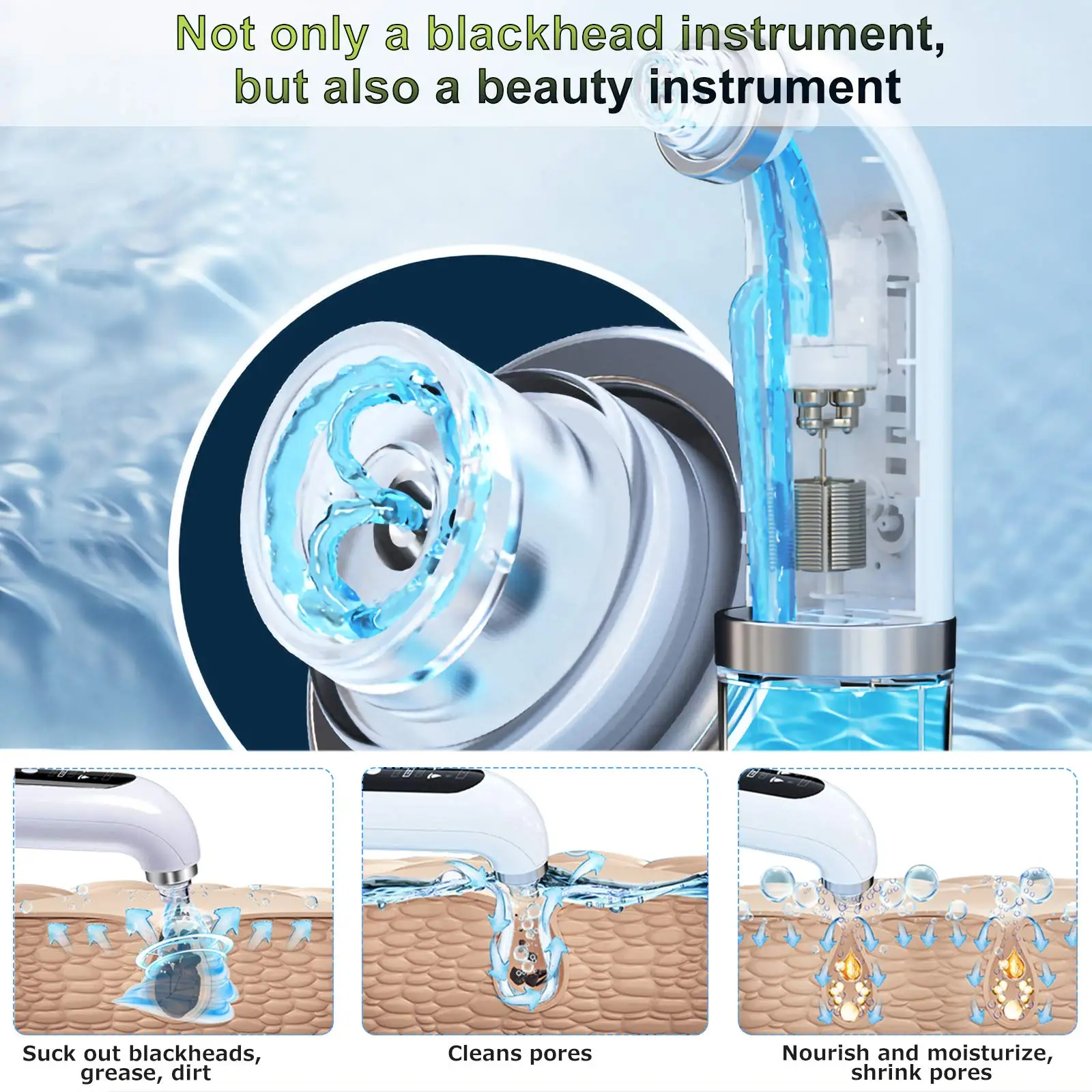 Очиститель пор от акне, инструмент для удаления черных точек, экстрактор для лица, вакуумное удаление черных точек с водой