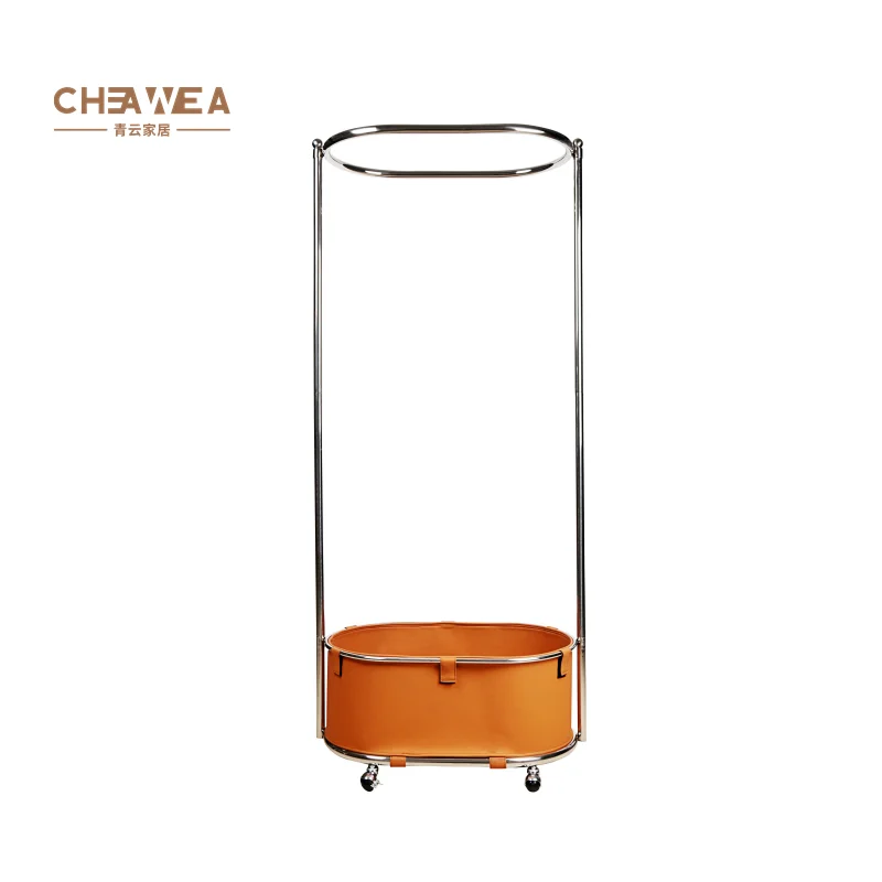 Coat Rack Moving Clothes Rack Design Stainless Steel Basket Storage Metal Modern with Leather Home Furniture Cloth Stand Europe