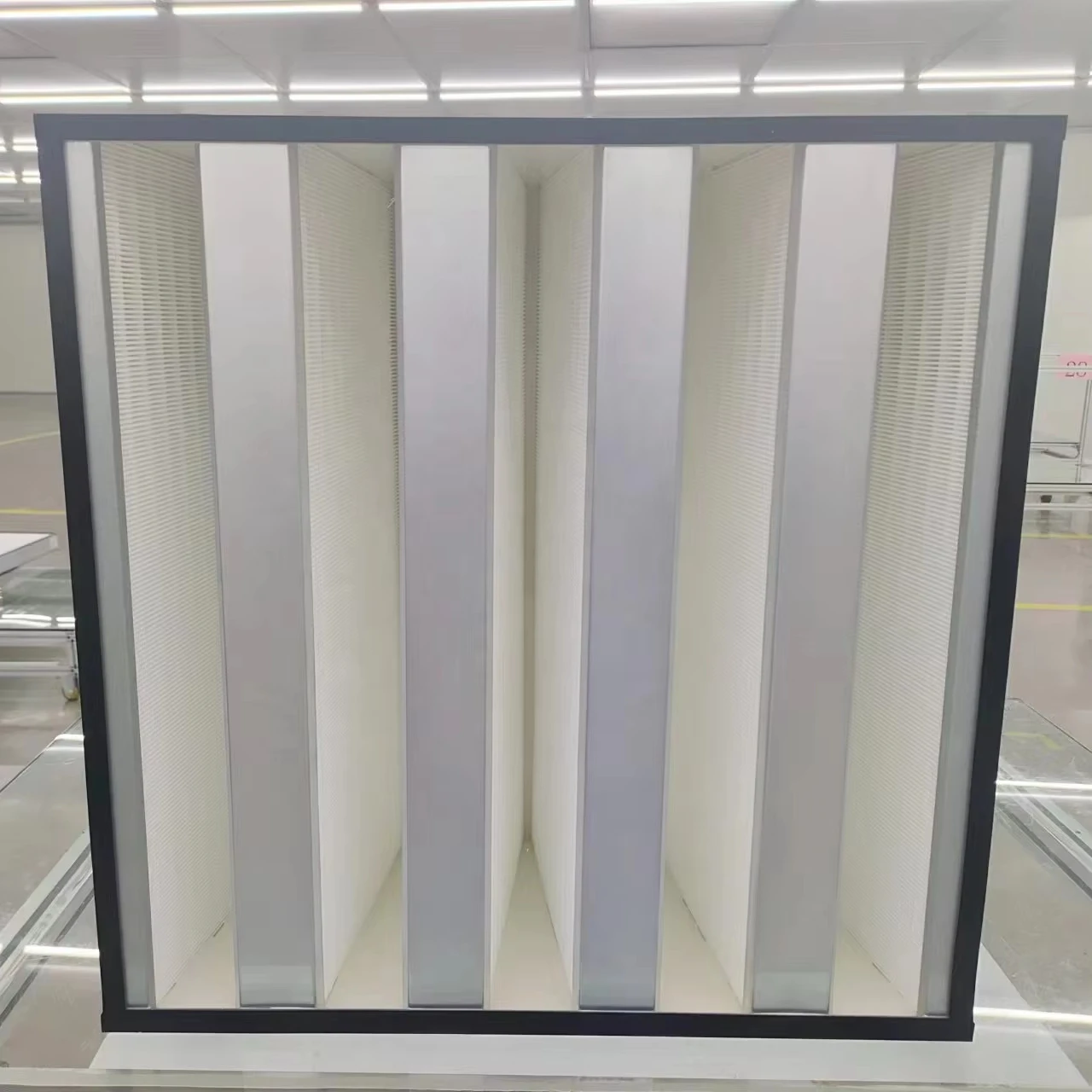 Hot Selling Industrial V-Bank Air Cleaner Stainless Steel Galvanized Frame HEPA H14 Box Filter Big Airflow Glass Fiber Medium