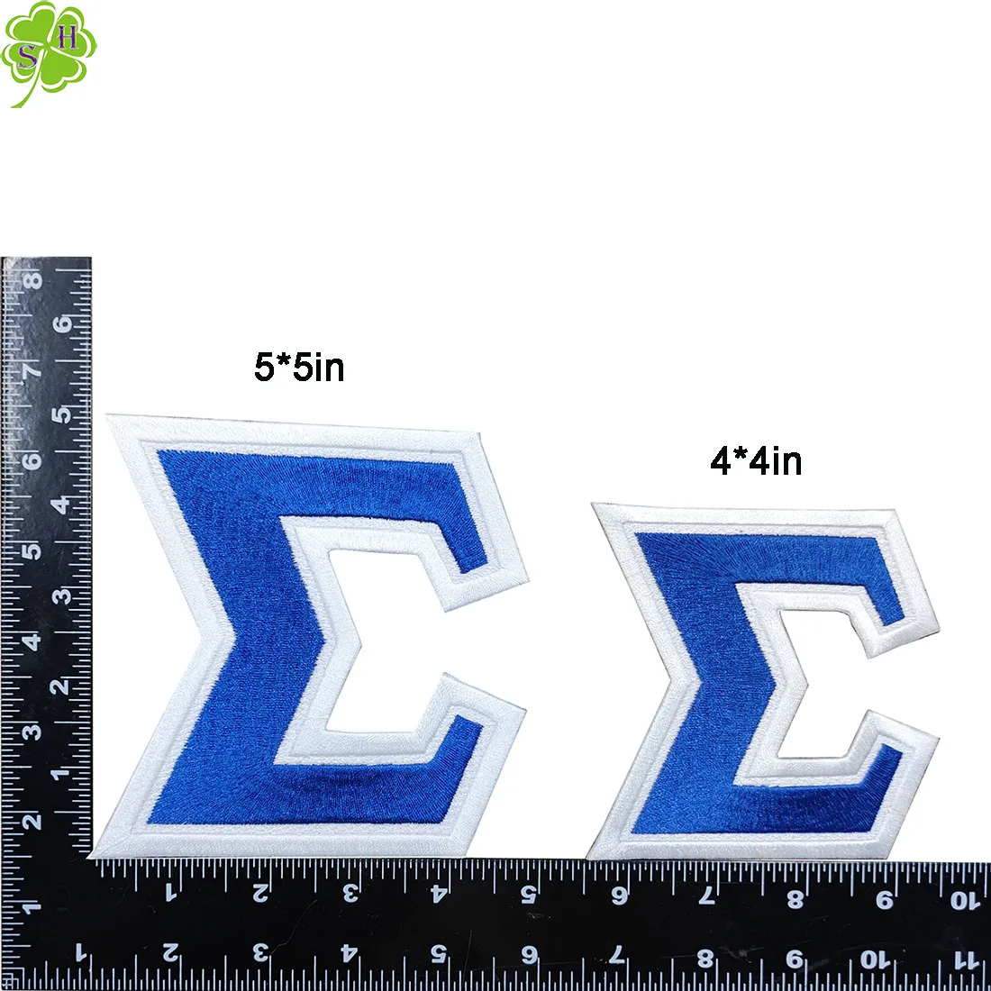 4 Inches Blue And White Greek Letter Embroidered Patches Iron On Heat Cut Border Custom Embroidery Patch For Clothing