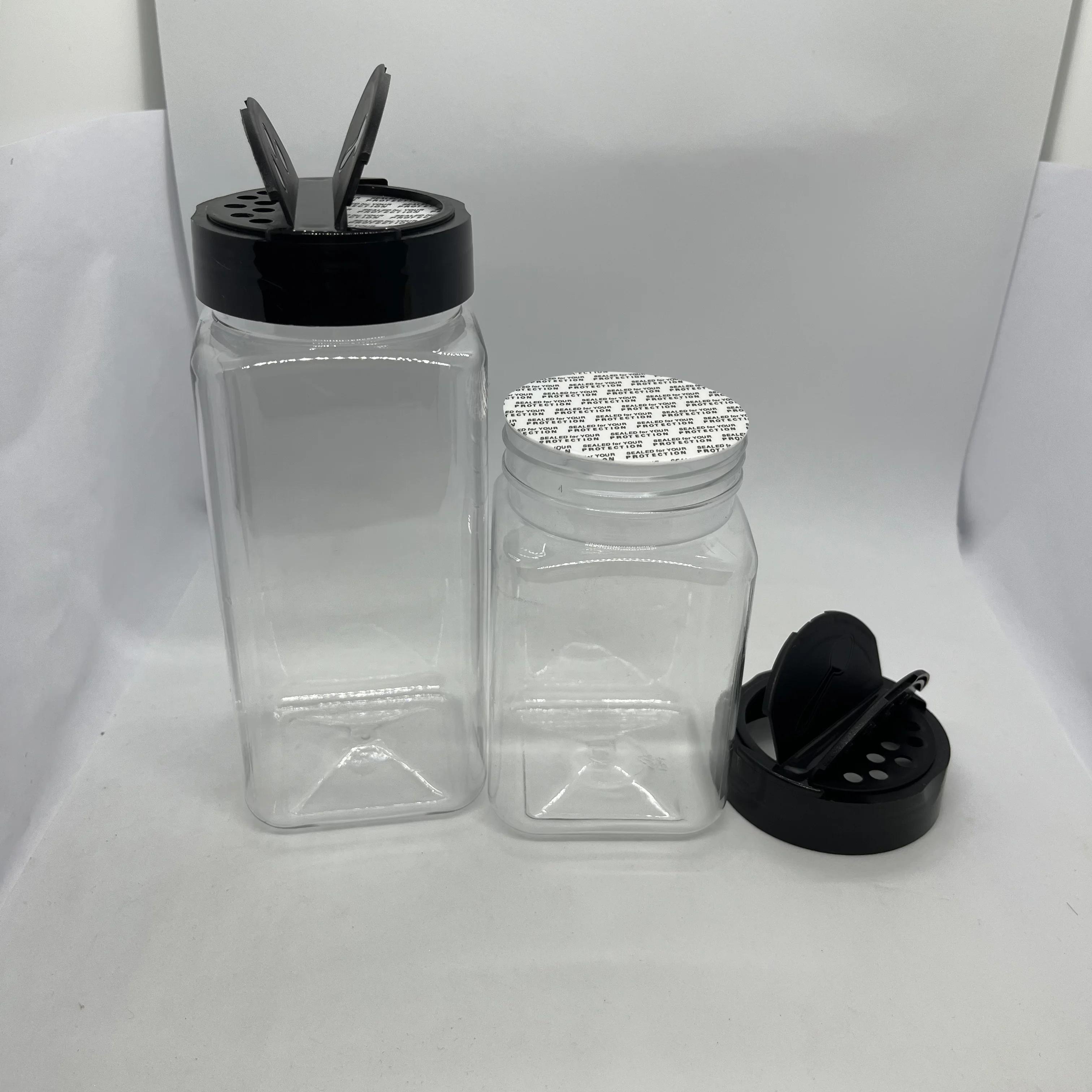 12/16 oz  Shaker Top  Square Spice Plastic Container with induction seal  Empty Square Plastic Seasoning Storage Jar