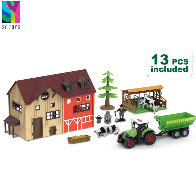 SY 12pcs Happy Farmer Toys Set With Mini Animal Toy Model With Mini House Plastic Toy Farm For Kids