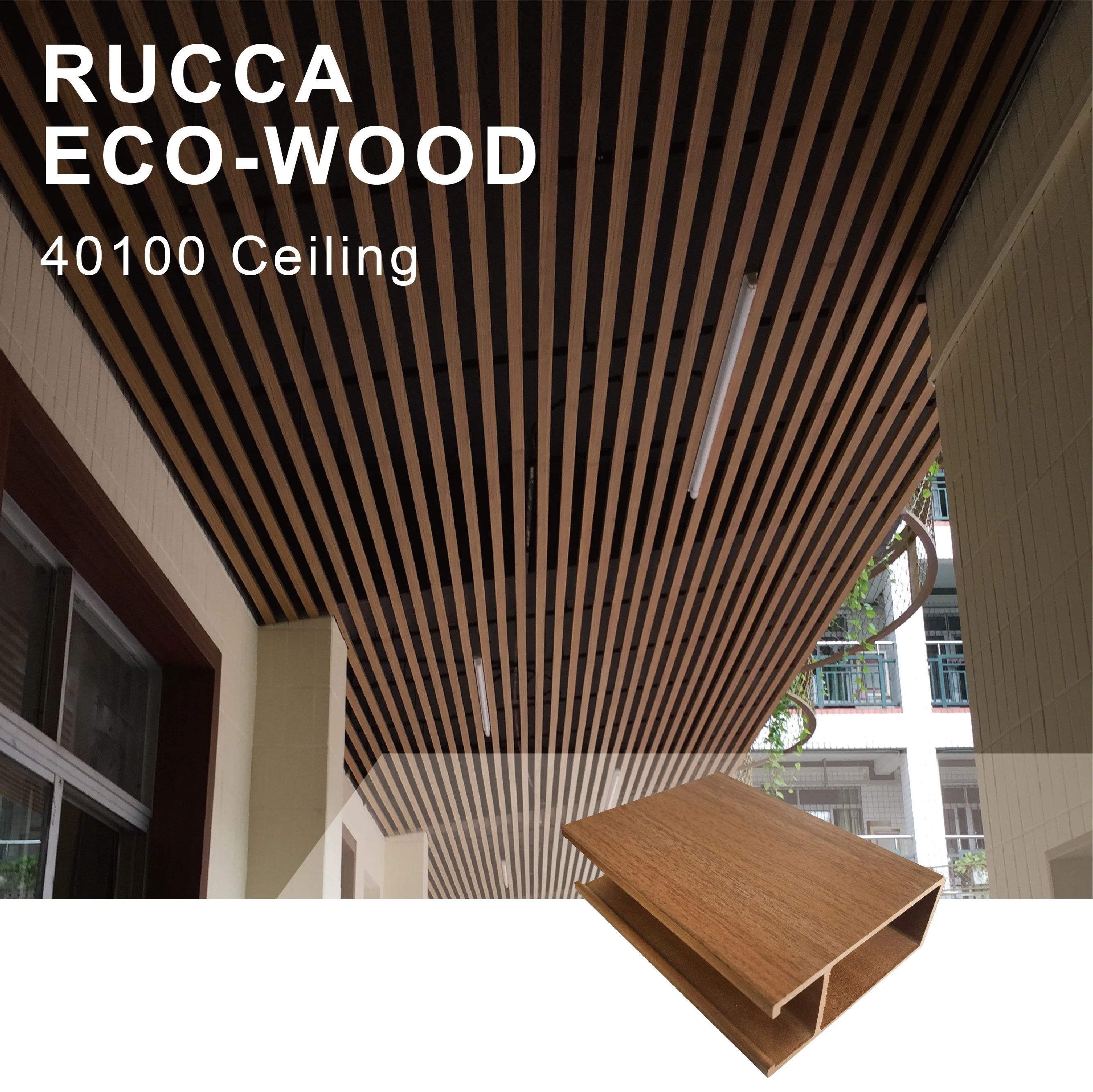 Wood Square Rucca WPC Ceiling Designs for Interior Decoration HOT !assembling Ceiling New WPC Material Foshan 40x100mm Wooden