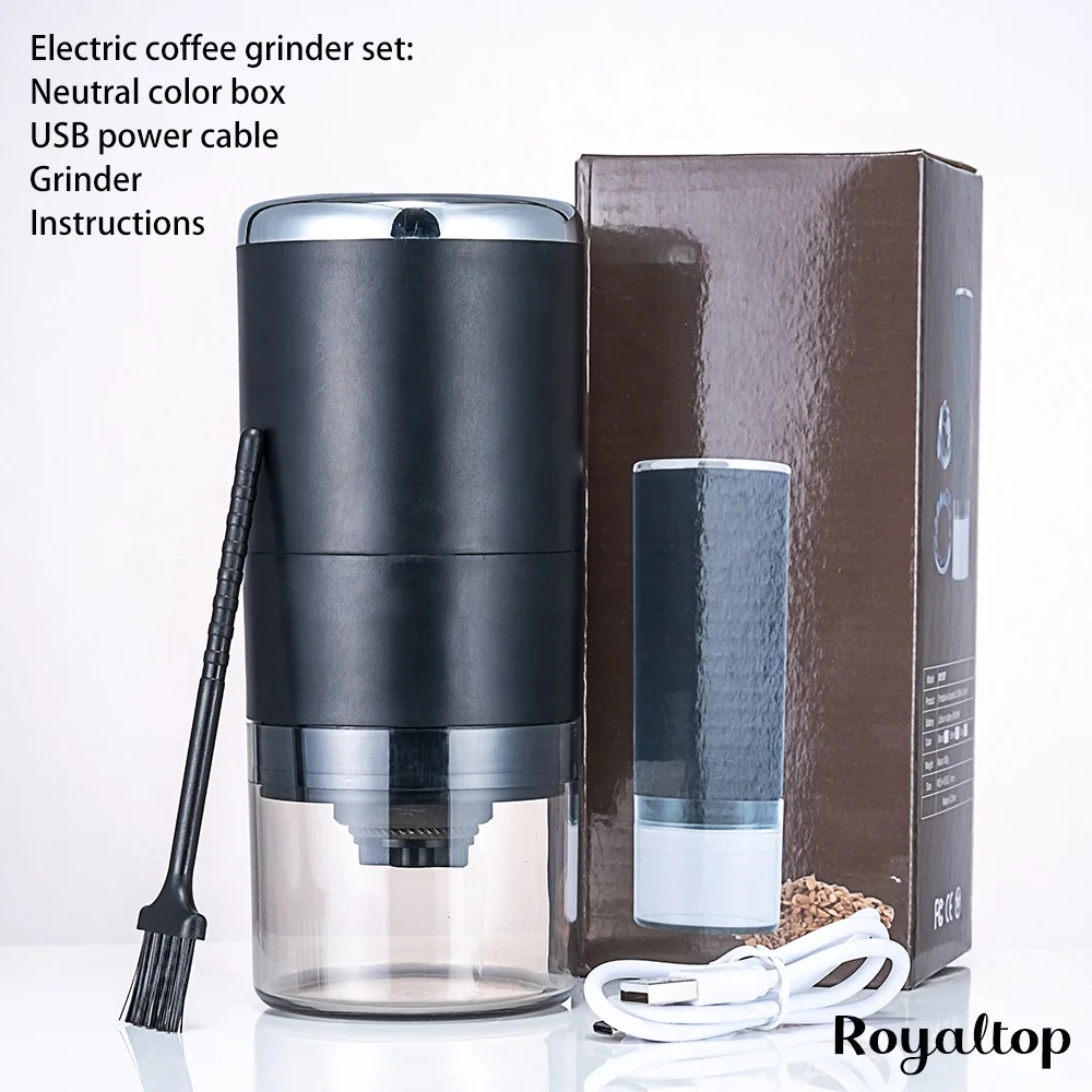 Custom Logo black USB rechargeable espresso electric grinder 3.7V mini electric coffee grinder with automatic stop function