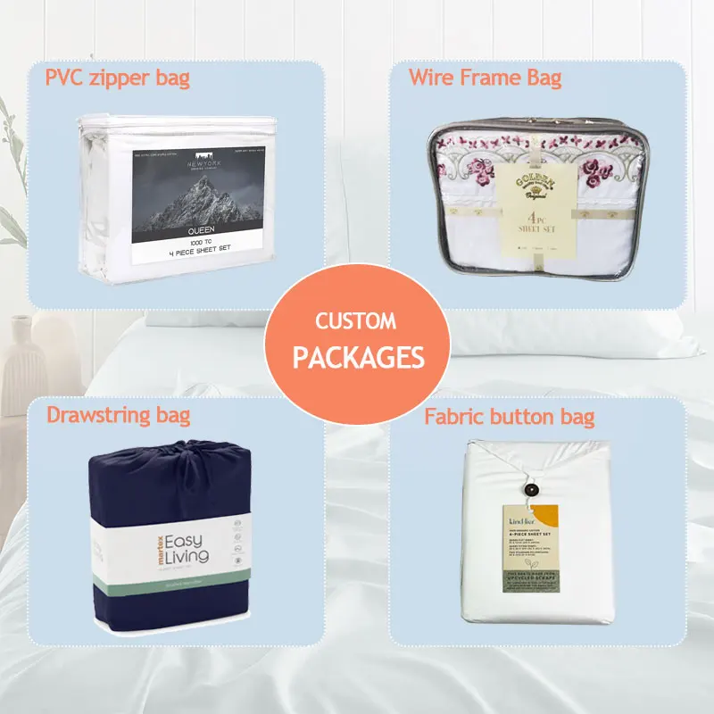 Custom Bedsheet 1000 Thread Count Egyptian Cotton White Bed Linen Hotel Bedding Sheets Set