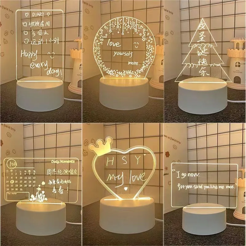 DIY luminous led message note board night light transparent notice acrylic dry erase writing board stand light with led lamp