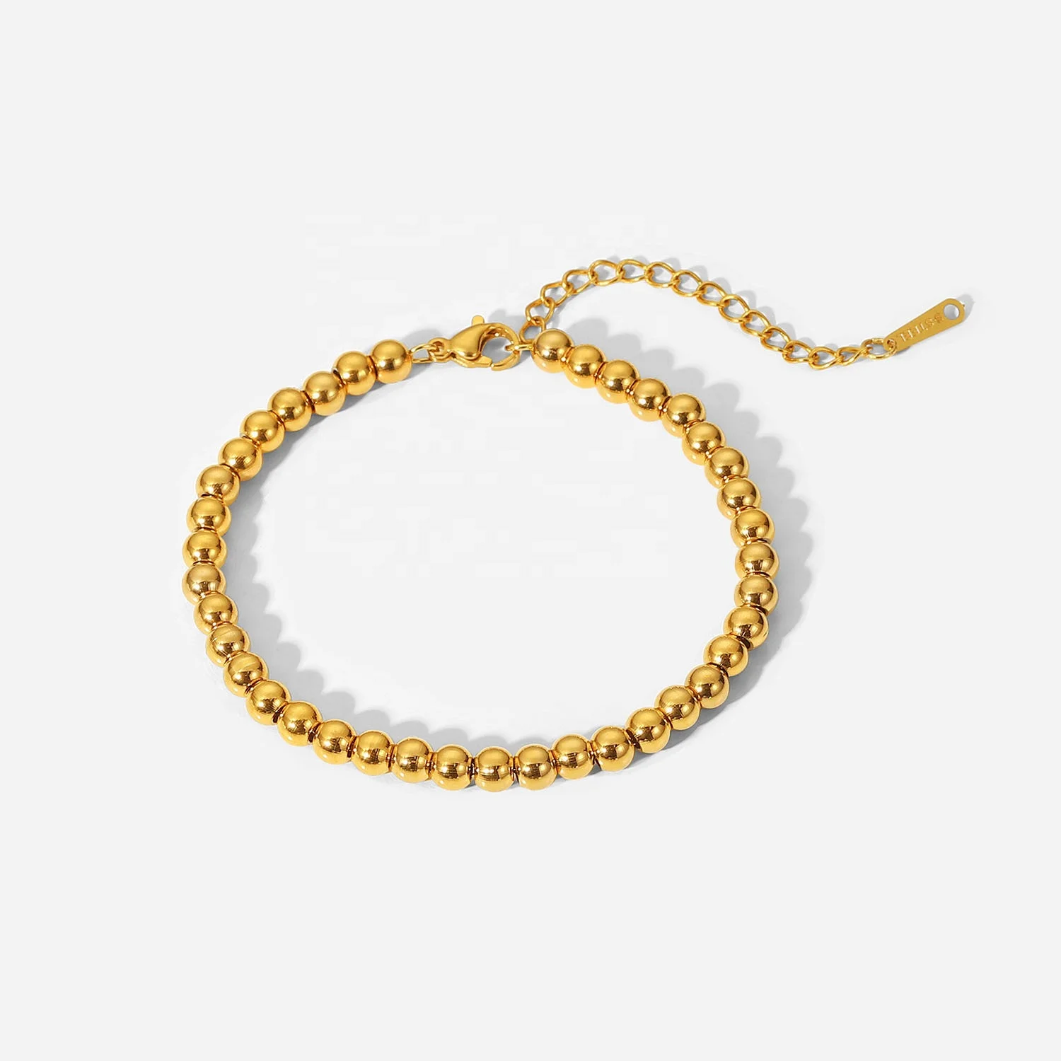 Minimalist Ins 18k Gold Plated Stainless Steel Jewelry Waterproof 5mm Bead Chain Bracelet For Women