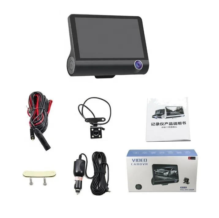 
4 inch Screen Night Vision 3 Lens Dash Camera Car DVR 1080P 