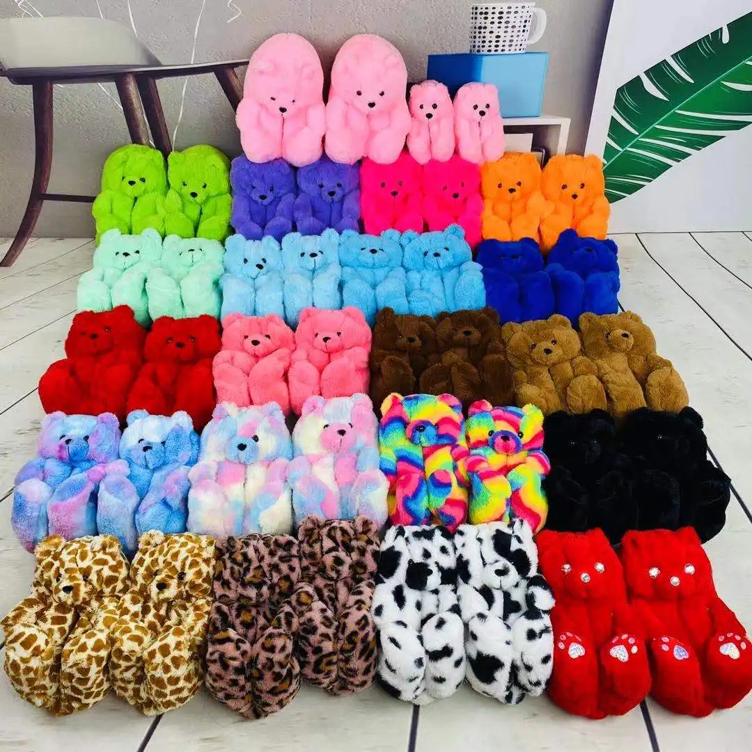 
Fast Delivery Hot sales House Slippers Lovely plush slipper animals cheap custom bedroom animal teddy bear slippers 