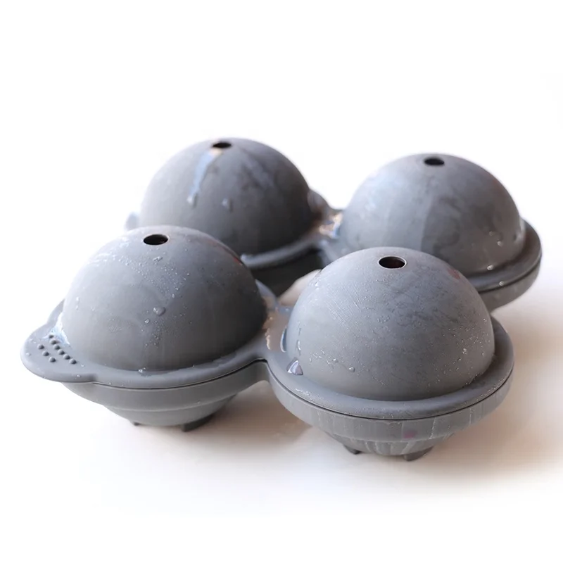 Custom Cute Ball Cube Mould Maker Silicon Customize Black Sphere Shape Freeze Large Big 4 Silicone Round Ice Tray Mold